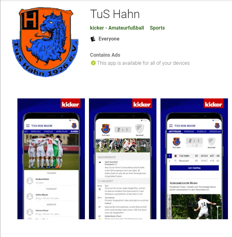 +++ Die TuS Hahn - Kicker App ist da +++